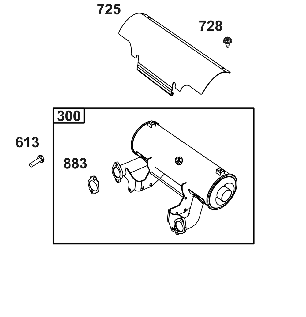 Exhaust Group Diagram and Parts List for 54E177-0004-J1  Briggs and Stratton Engine